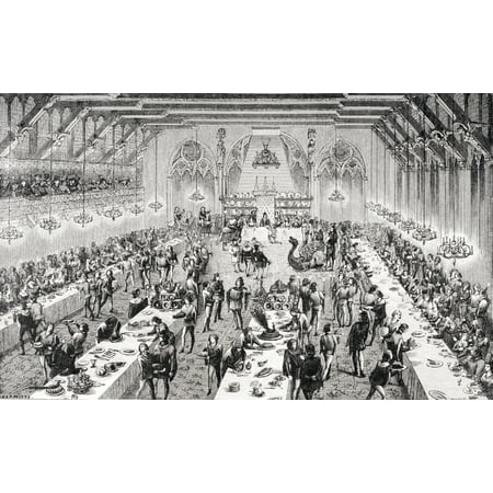 - Grand Ceremonial Banquet At The French Court In 14Th Century 19Th Century Engraving Based On Miniatures And Narratives Of The Period From Dictionnaire Du Mobilier Francais By M Viollet-Leduc Rolled Ca