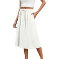thumbnail image 4 of WENWU Women's New Mid Length Elastic High Waisted Fashion Elegant Solid Color Skirt Belly Fringe Skirt Midi Skirt with Pockets, 4 of 7