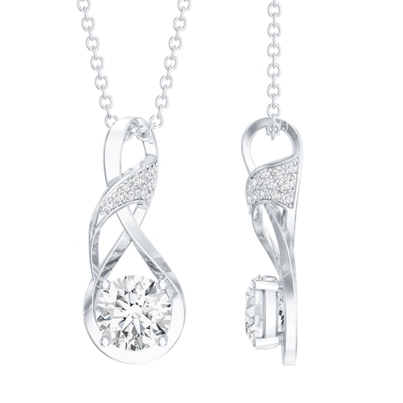 Rosec Jewels Lab Created Diamond Infinity Necklace with Chain - Knot Necklace - EF-VS Quality - Ready to Gift, 925 Sterling Silver