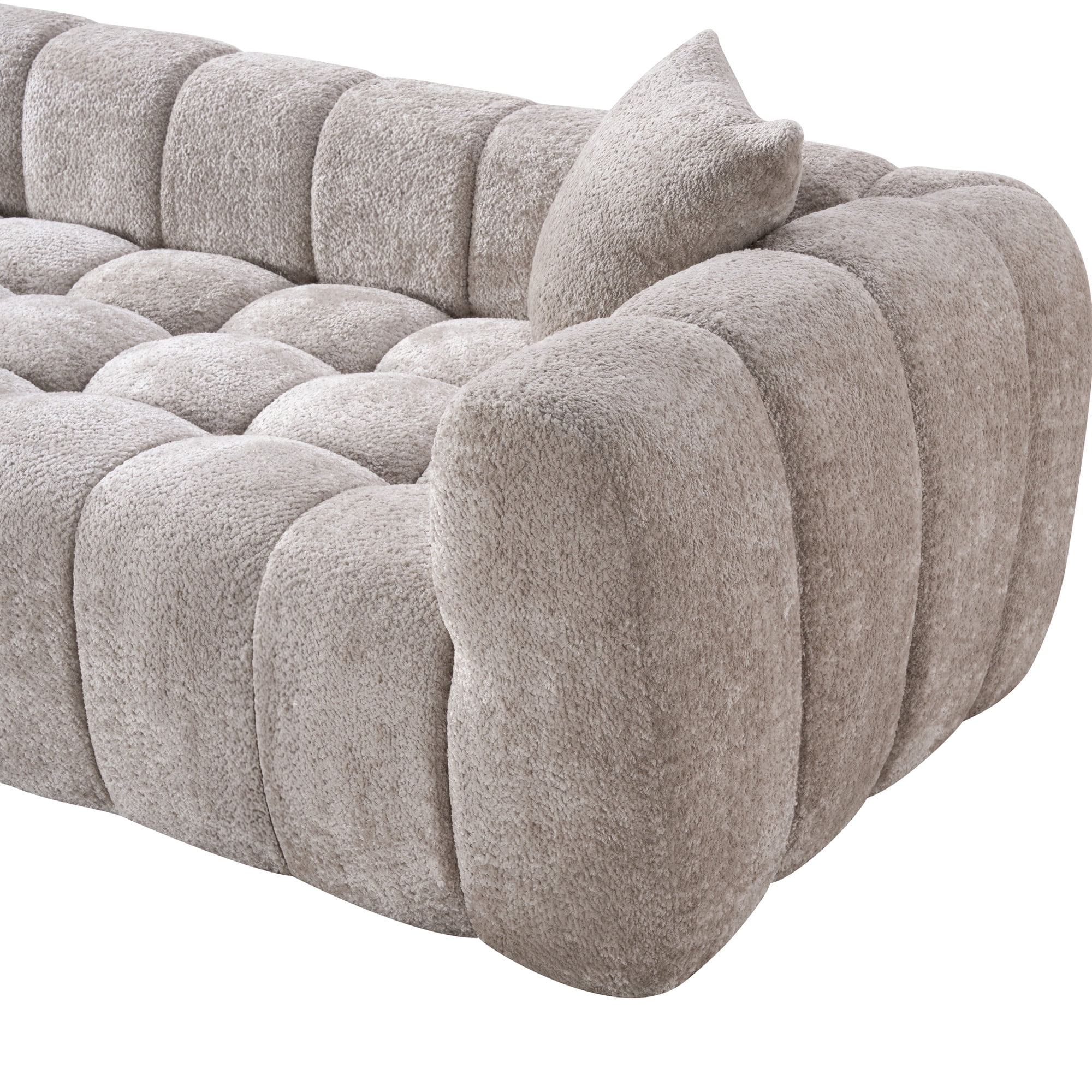 Aukfa 103" Oversized Boucle Cloud Sofa Deep Seat Boneless Couch with Square Tufted for Living Room, 2Pillows, Camel