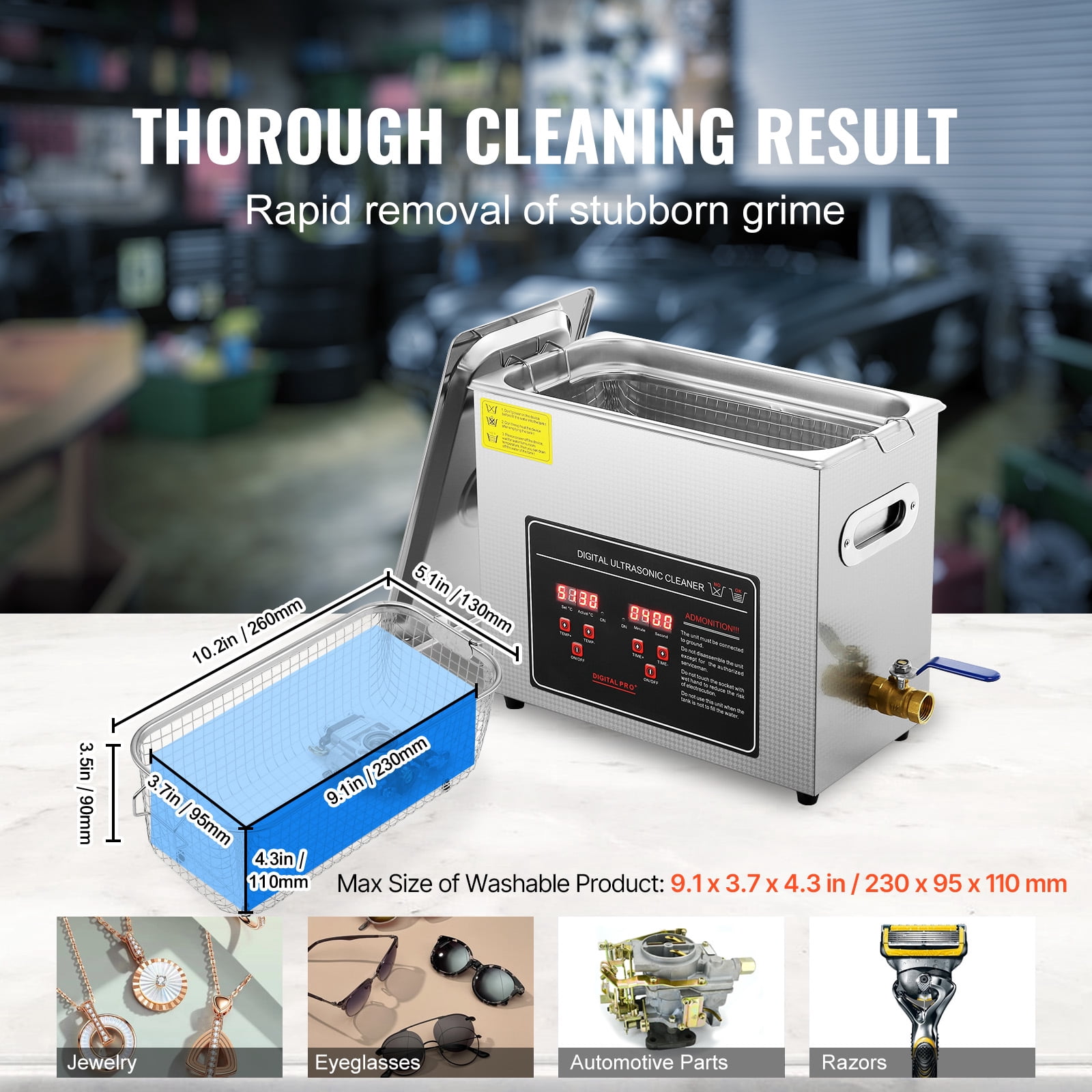 KFFKFF Ultrasonic Cleaning Device with Programmable Timer & Warming Element, Expert Grade Sonic Jewelry Cleaning Unit, Stainless Steel Heated Cleaning Apparatus for Circuit Boards (6L)