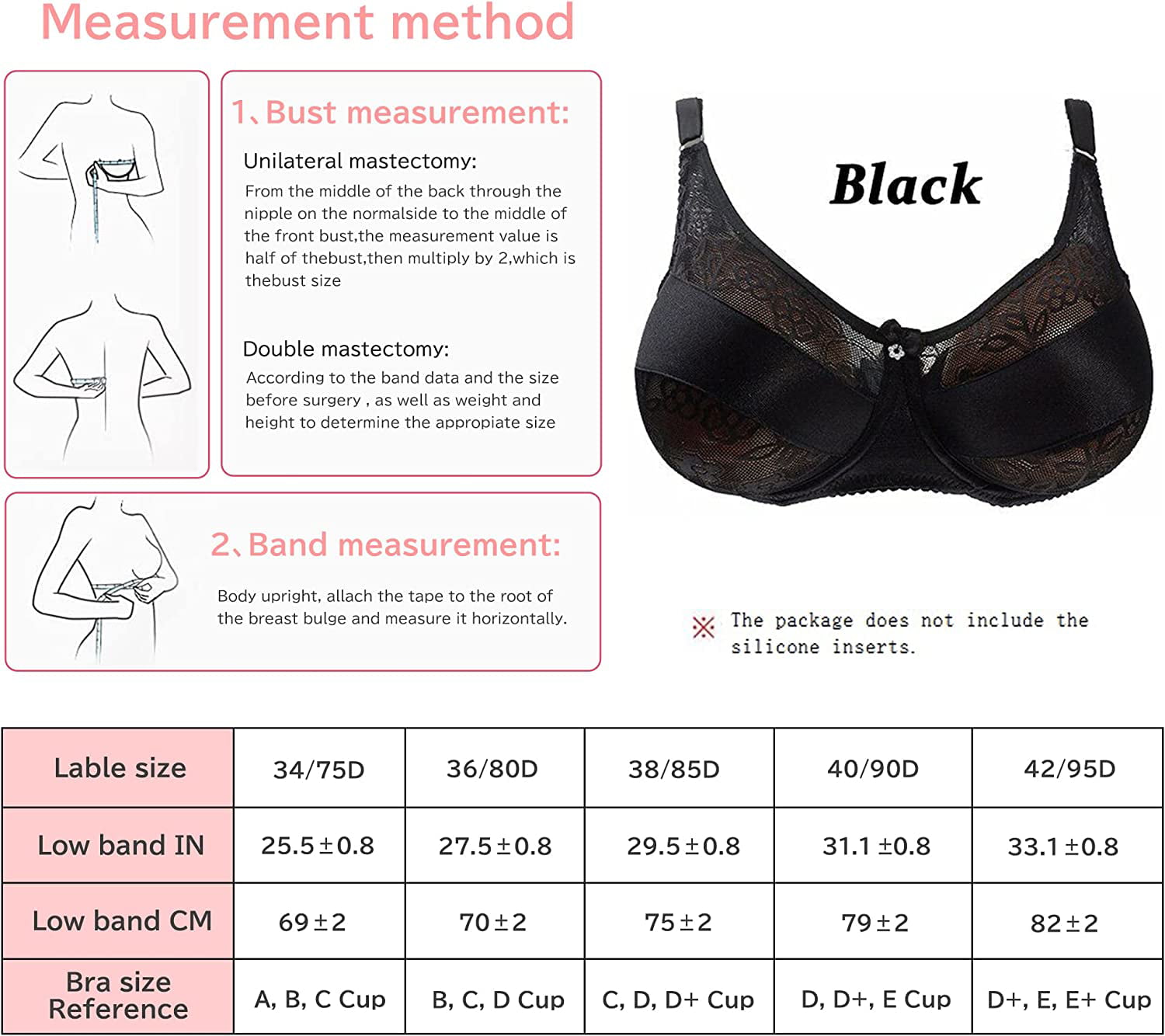 Mastectomy Bra Pocket Bra for Silicone Breastforms8558 (42C, Blue) :  : Clothing, Shoes & Accessories