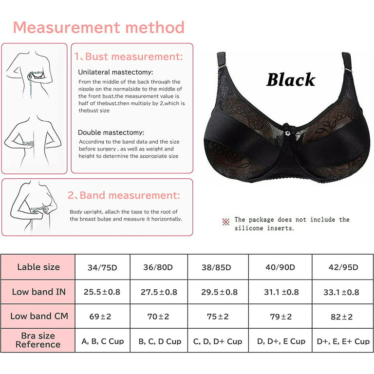 Special Pocket Bra for Silicone Breast Forms Post Surgery Mastectomy Black  Bra Size 38/85