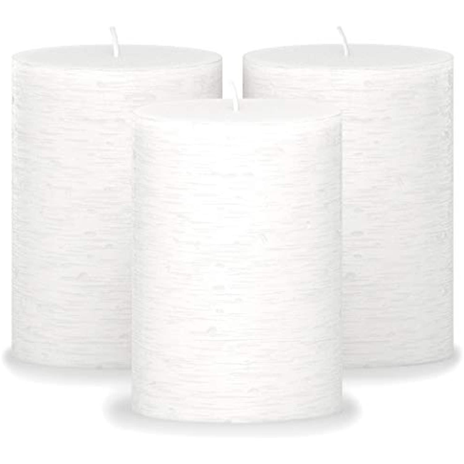 CANDWAX Assorted Candles Pillar 4 and 8 Unscented Candles Long Burning Candles Ideal as Wedding Candles and Candles for Home- Silver Candles Set of 3 inch Rustic Pillar Candles Includes 3