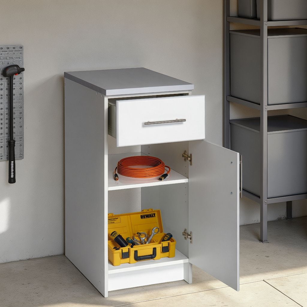 Prepac Elite 16" Storage Cabinet, White Storage Cabinet, Base Cabinet, Bathroom Cabinet with 1 Drawer and Adjustable Shelf 24" D x 16" W x 36" H, WED-1636