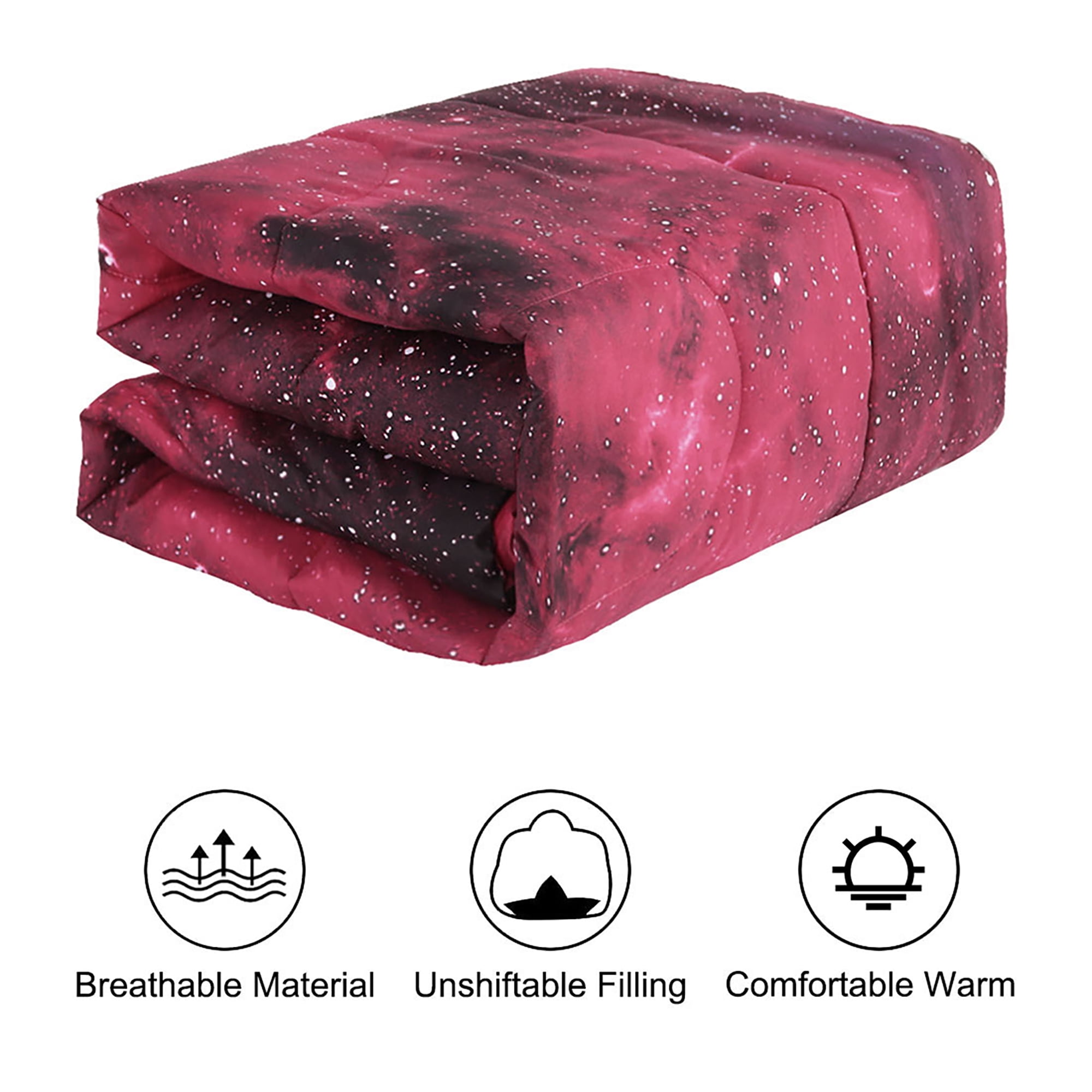 Unique Bargains Twin Size 3Pcs Galaxy Pattern Red  All-season Down Comforter Set