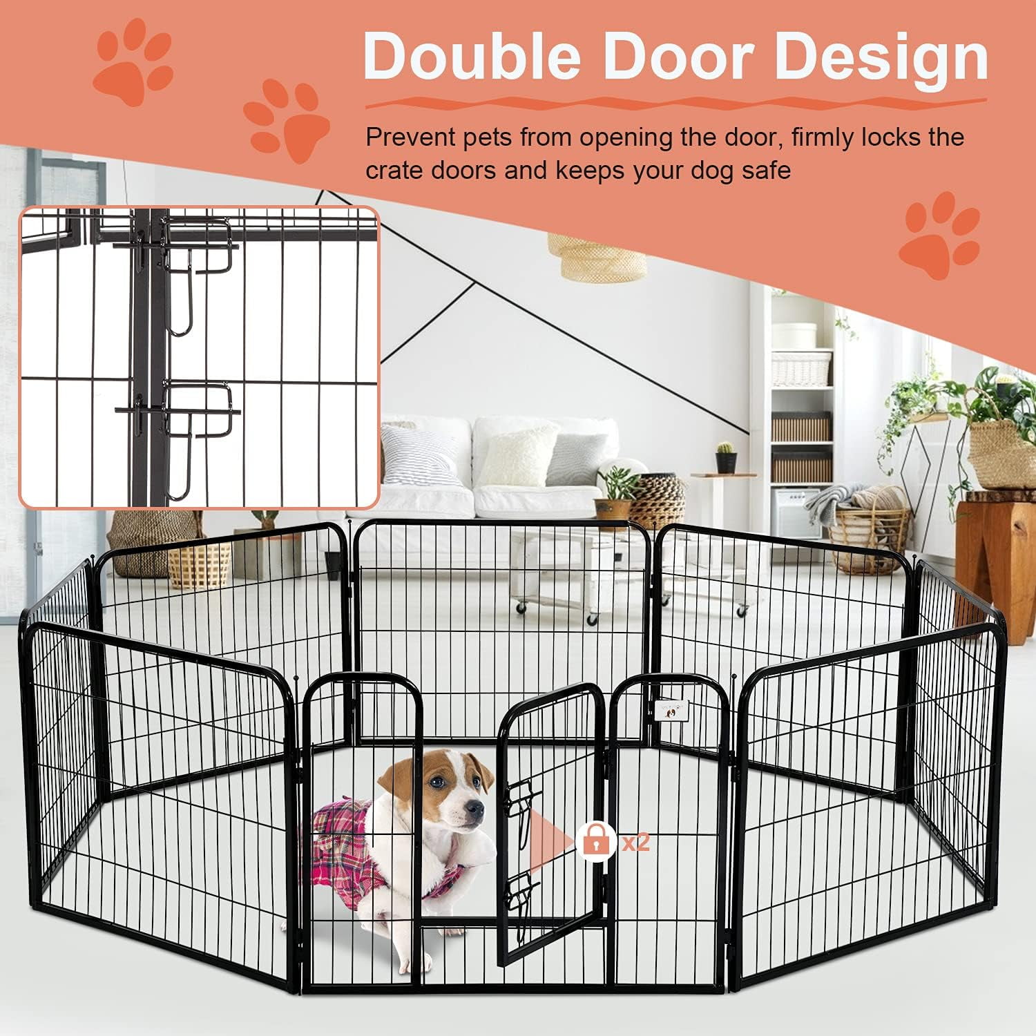 XF XINFENG Dog Fence Pet Gate Dog Kennel 40" Dog Playpen Puppy Playpen 8 Panels with Door Heavy Duty Portable Metal Dog Pen Exercise Pen Dog Gate for Pet Animals Indoor Outdoor