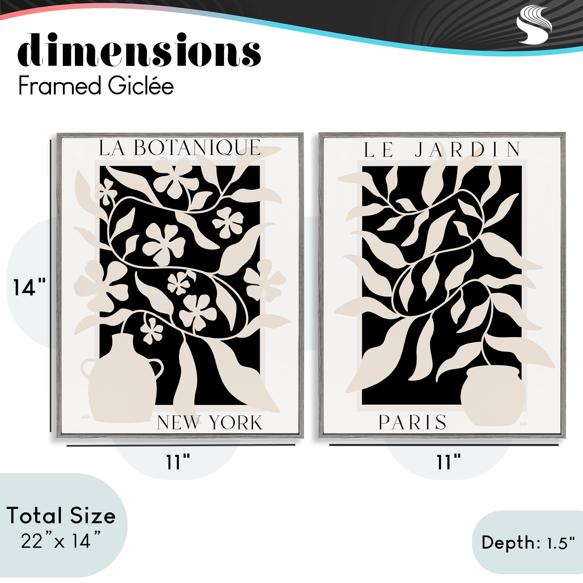 Stupell Industries New York & Paris Botanicals 2 Piece Gray Framed Giclee Art Set, design by Natalie Carpentieri