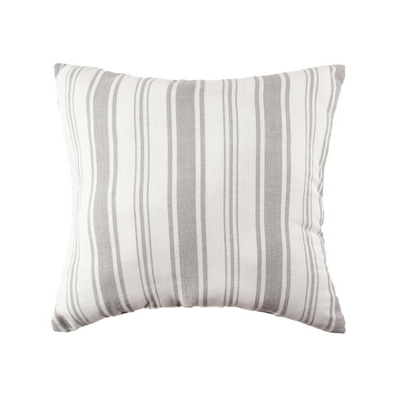 Savannah Stripe Gray Woven Square Accent Throw Pillow, 18" x 18"