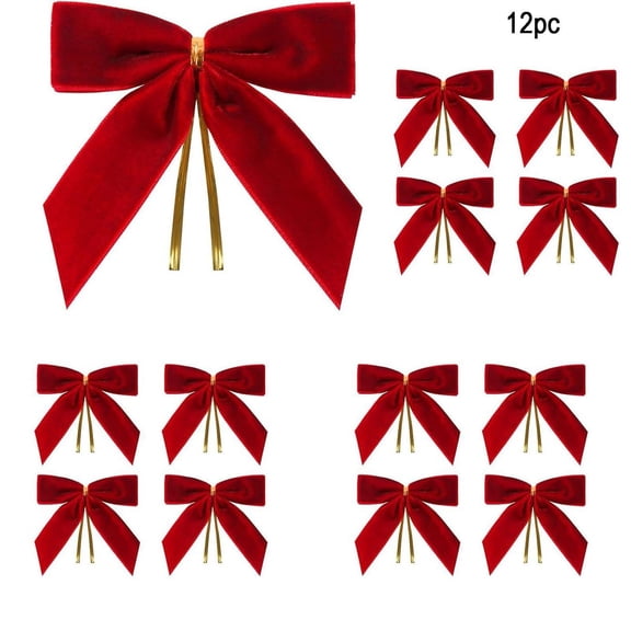 12-Piece Velvet Christmas Bow Ornament Set, Plush Ribbon Decor for Wreath, Tree, Garland, and Holiday Party, Festive Red for New Year and Xmas Celebrations