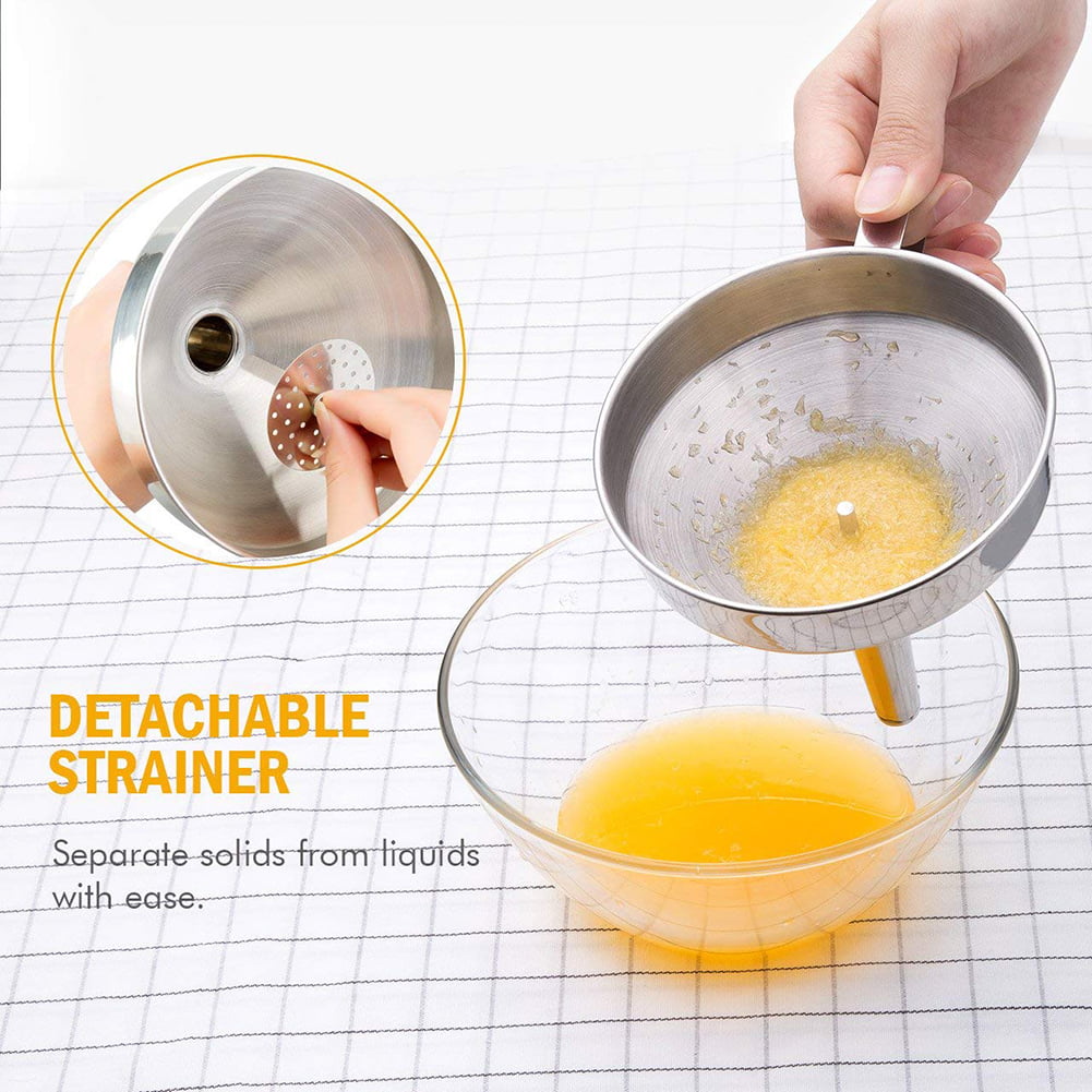 Portable Stainless Steel Wide Mouth Honey Funnel Detachable Strainer Filter Tool