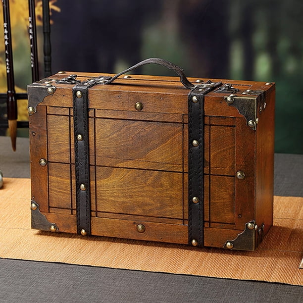Pirate Treasure Chest Storage Box, 11-13in Vintage Wooden Treasure