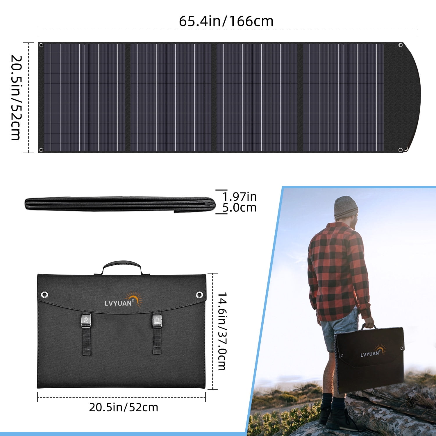LVYUAN 120 Watt Portable Solar Panel for Power Station, Foldable Solar Charger with Adjustable Kickstands Waterproof IP67 for Home, RV, Boat, Outdoor, Camping, off Grid System