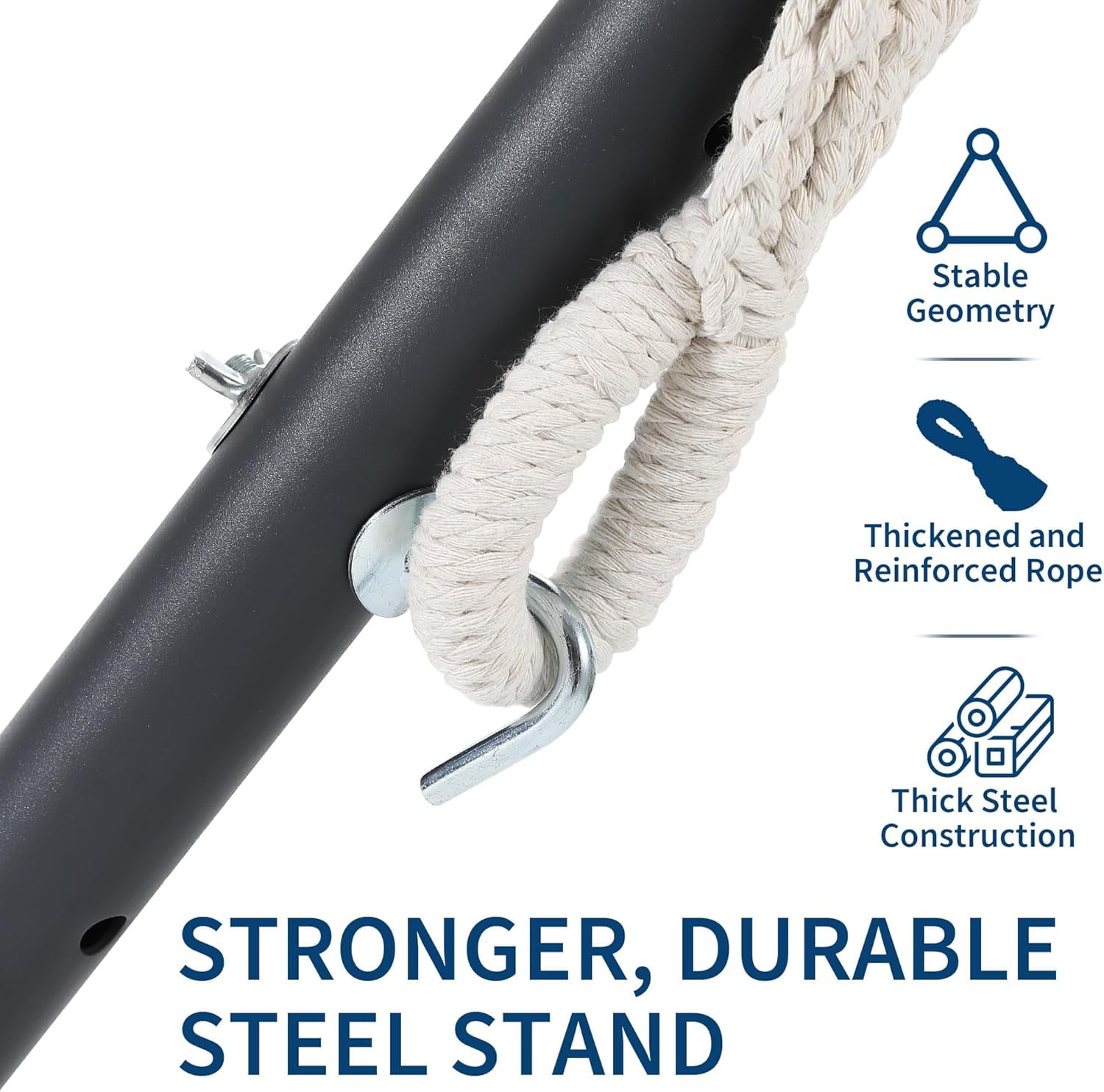 Double Hammock with Foldable Steel Stand and Carrying Bag, Portable Freestanding Hammock for Indoor & Outdoor Use, 450 lbs Capacity, Ideal for Garden, Patio, Camping, Beach, Blue
