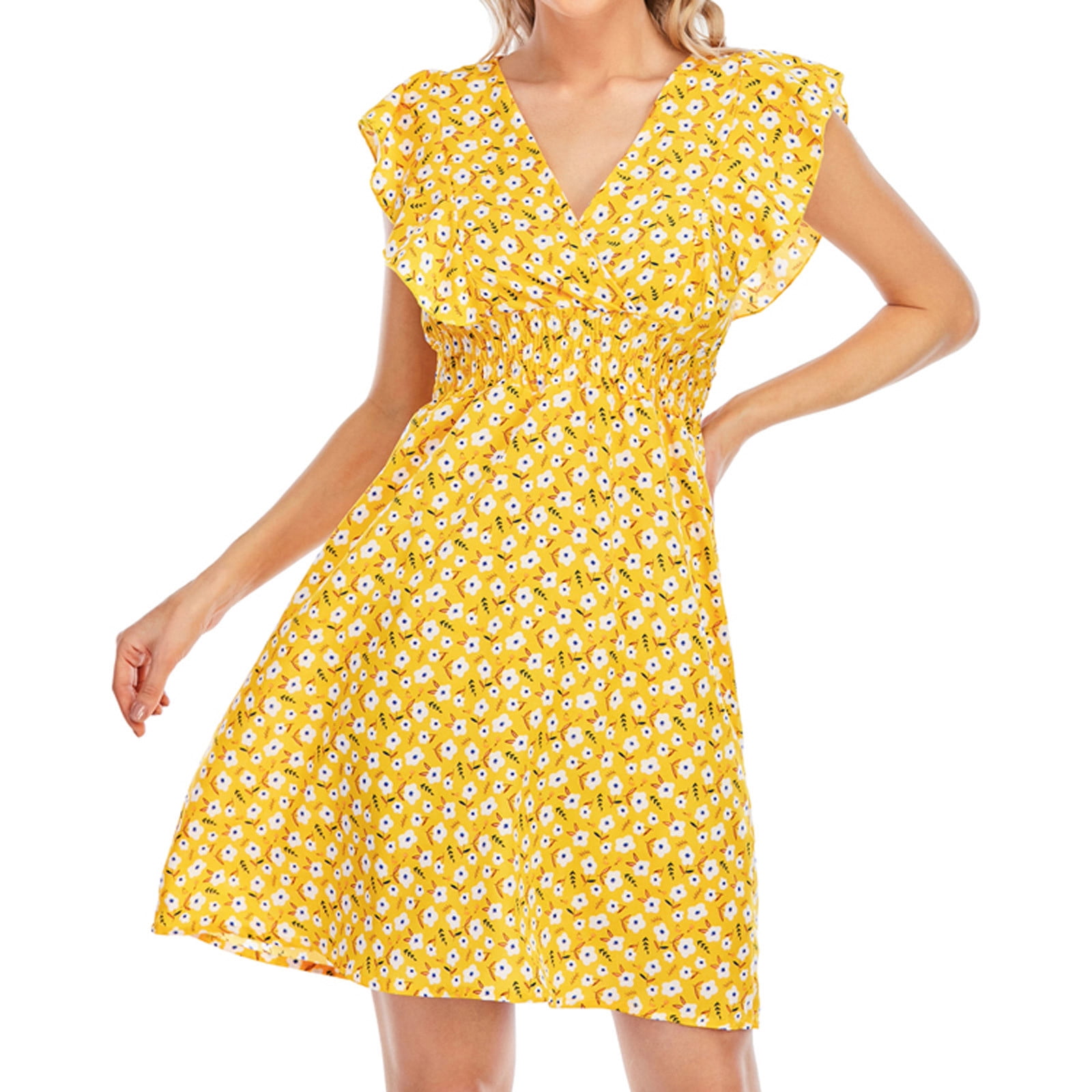 Women's New Summer Casual Vneck Multicolor Chiffon Print Sleeveless Dress Black V Neck Dress