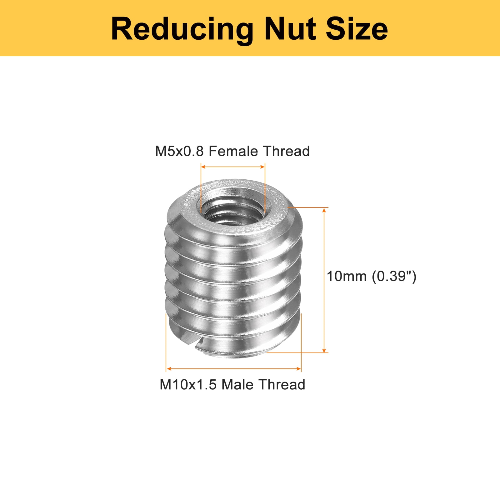 Uxcell 40pcs Thread Repair Inserts M10 x 1.5 Male to M5 x 0.8 Female Thread 10mm Long Stainless Steel Reducing Nuts Metric Self Tapping Sleeves