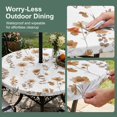 thumbnail image 5 of Round Outdoor Tablecloth with Umbrella Hole and Zipper, Brown Spring Floral Tablecloth with Elastic Waterproof, Flowers Leaves Elegant Pastoral Patio Table Covers for 55" - 60" Picnic Pool Tables, 5 of 9