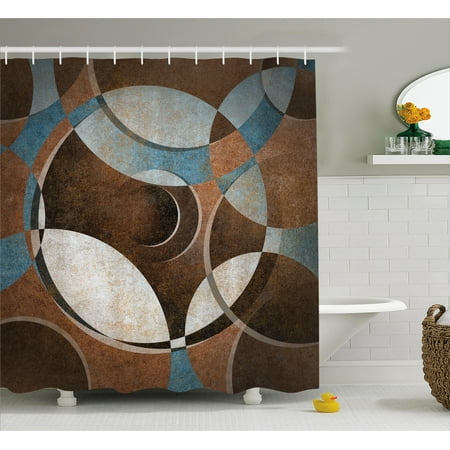 Contemporary Shower Curtains Abstract Shower Curtain, Grunge Vintage Style Contemporary Circular Round Geometric Figures Artwork, Fabric Bathroom Set with Hooks, Umber Slate Blue, by Ambesonne ()