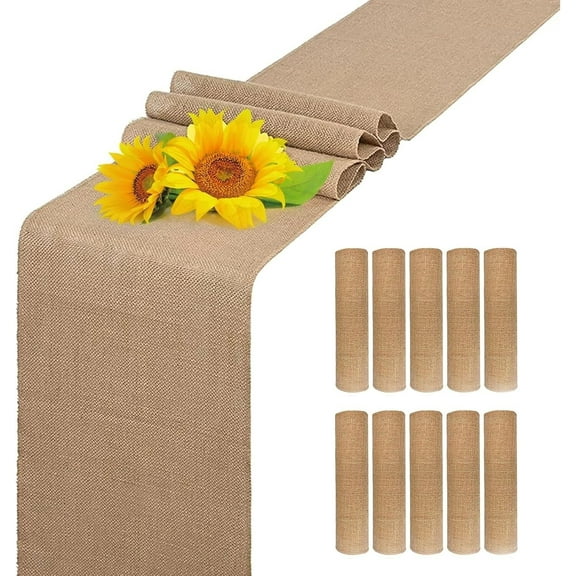 10 PCS Burlap Table Runners,12 x 108 Inch Rustic Farmhouse Table Cloth,Dresser