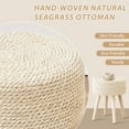 thumbnail image 5 of Round Ottoman Footstool Natural Seagrass Foot Stool Pouf Ottomans with Solid Wood Legs Hand Weave Hyacinth Footrest Step Stool for Living Room Balcony Garden Natural, 5 of 7