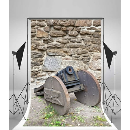 Image of HelloDecor 5x7ft Backdrop Old Cannon Photography Background The Old Medieval Vintage Stone Wall Texture Natural Background Countryside Backdrop Children Portrait Backdrop Photo Studio Prop