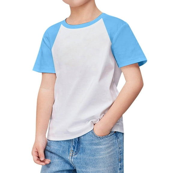 LYHaoo Kids Boys Girls Casual Short Sleeve Colorblock Oversized Round Neck Cotton Tee Shirt Tops Casual Blouse Sizes 4-5 Years Blue