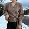 thumbnail image 2 of UJNDER Elegant Tie Belt Knit Cardigan Long Sweater Coat for Autumn Season Soft Comfortable Outerwear Fashionable Tunic Top with Pockets Versatile Fall Layering Coats for Women Coffee S, 2 of 4