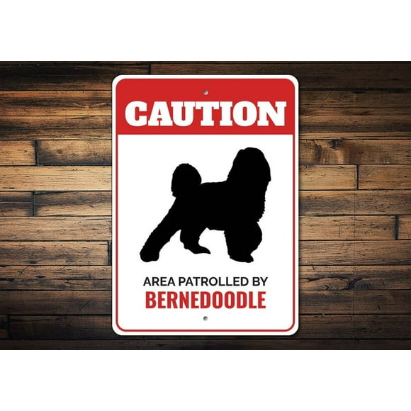 (Aluminum metal) Bernedoodle Sign Bernedoodle Decor Bernedoodle Gifts Pet Lover Gift Gate Dog Sign Dog Breed Signs Caution Dog Sign Dog Metal Sign Size: 8 x 12 Inch