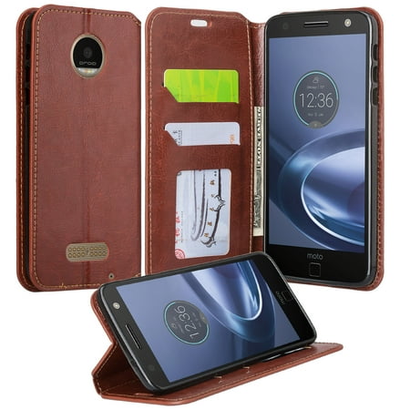 Moto Z Play Droid Case, Pu Leather Magnetic Fold[Kickstand] Wallet Case with ID & Credit Card Slots for Motorola Moto Z Play Droid -