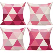 Hot Pink Outdoor Throw Pillow Covers 18x18 Set of 4 Colorful Fun Aesthetic Mid Century Modern Home Décor Boho Summer Cushion Cases for Patio Furniture Couch Living Room,Geometric