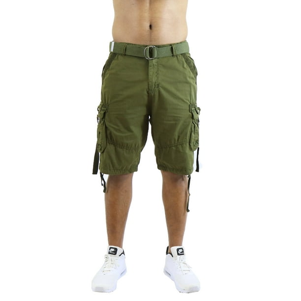 GBH - Mens Cargo Shorts Belted Cotton Twill Flat Front Washed Utility ...