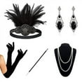 thumbnail image 2 of [BRAND FACTORY PRICE!]Women Costume Gatsby Feather Headband Earrings Elegant Long Satin Gloves Set of Decorations Pearl Necklace Accessories Art Deco Parties, 2 of 5
