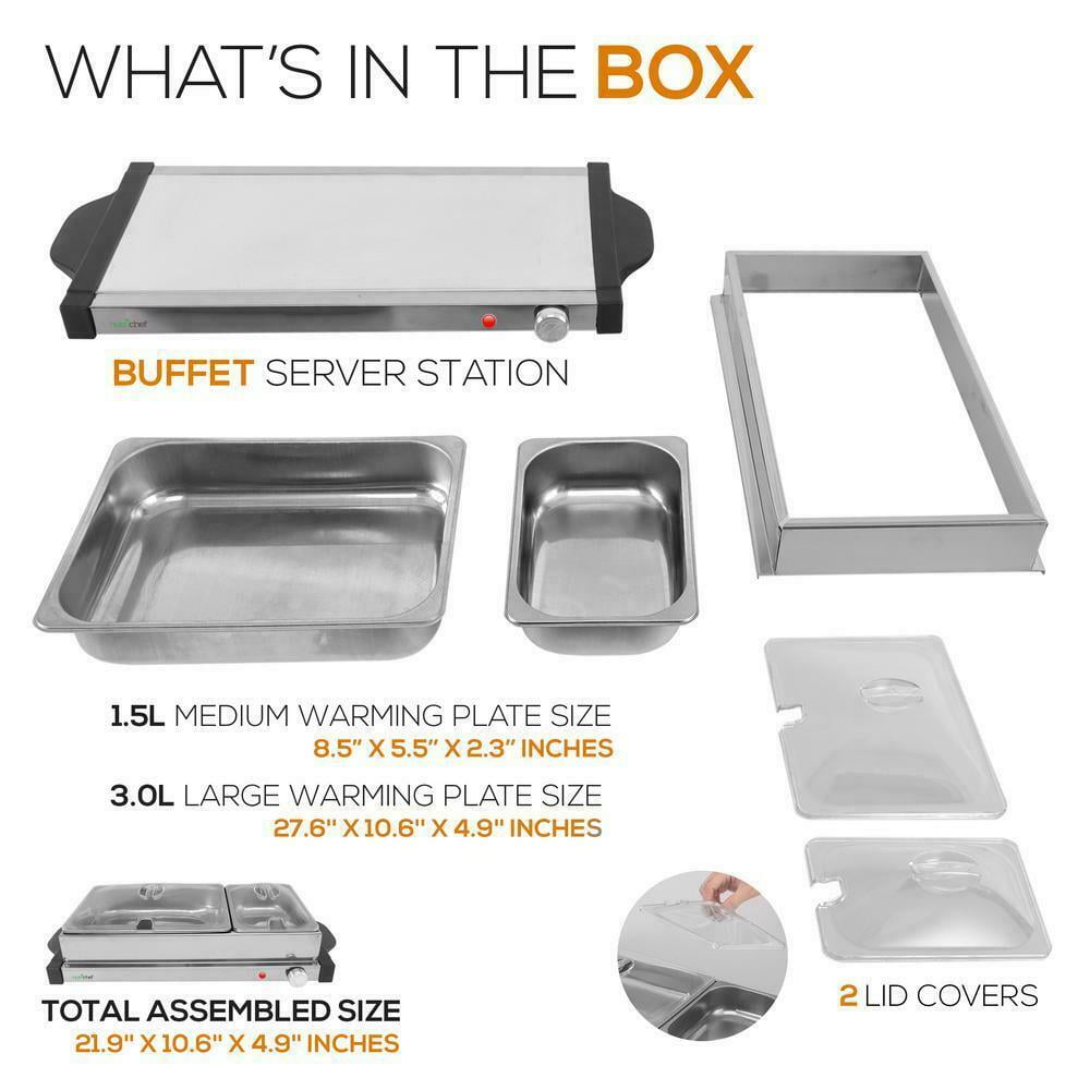 .com: Nutrichef Electric Hot Plate Food Warmer 4-Plate Buffet Server  Chafing Dish Set, Portable Countertop Stainless Steel Electric Warming Tray  with 4 sections 1.6 Quart Serving Container with Lid: Home & Kitchen