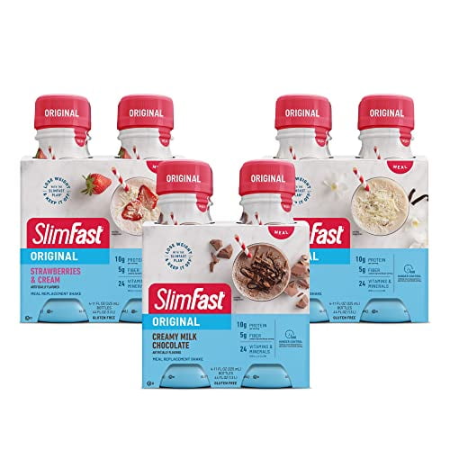Batido de reemplazo de comidas SlimFast, bebida proteica para apoyo de comidas, paquete variado de favoritos de los fanáticos, RTD original, 11 onzas líquidas. Botellas de onzas, 12 unidades (el embal
