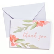 Gartner Studios Brand Peach Watercolor Floral Thank You Greeting Cards, 50 Count