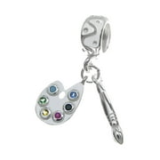 Queenberry Sterling Silver Cubic Zirconia Crystal Art Palette with Brush European Dangle Bead Charm Fits Pandora