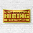 thumbnail image 4 of Now Hiring Work with us! Open Interviews 13 oz Heavy Duty Vinyl Banner Indoor/Outdoor Help Wanted Sign for Business Storefront Advertising Single-Sided with Metal Grommets (8x4 Ft, Yellow & Red), 4 of 6