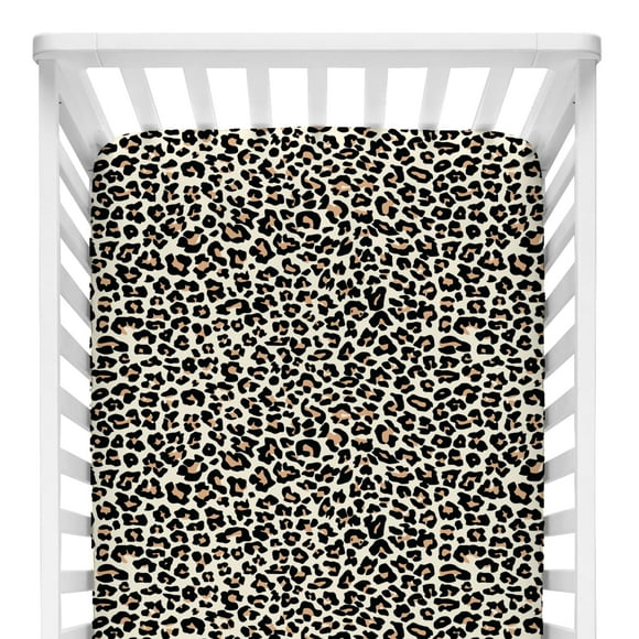 Sábana ajustable para cuna, elegante lana de cacahuete, leopardo, bronceado, viscosa, bambú