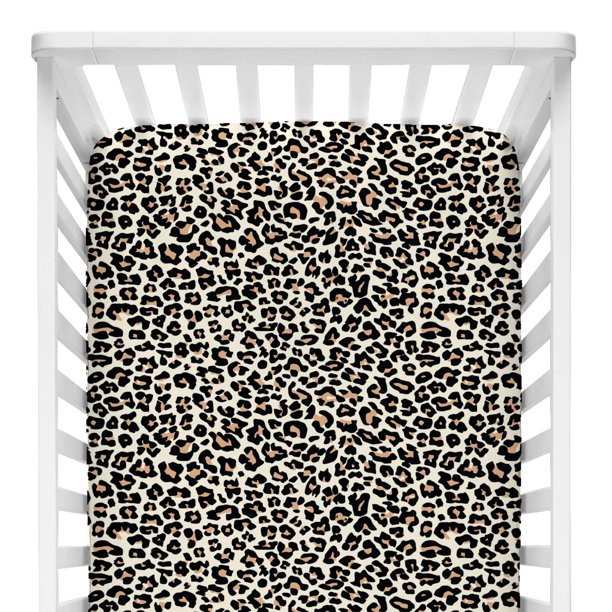 Sábana ajustable para cuna, elegante lana de cacahuete, leopardo, bronceado, viscosa, bambú