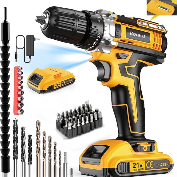DEISNGB 21V Cordless Drill Driver, 2000mAh, 398 IN-LB, 1500 RPM, 33 Piece