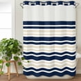 thumbnail image 3 of Navy Blue Khaki Striped No Hook Shower Curtain Waterproof, Bathroom Curtains with Snap in Liners and See Through Top Window, Gradient Horizontal Lines Hotel Style Bathtub Curtains Shower 72"Wx96"L, 3 of 8