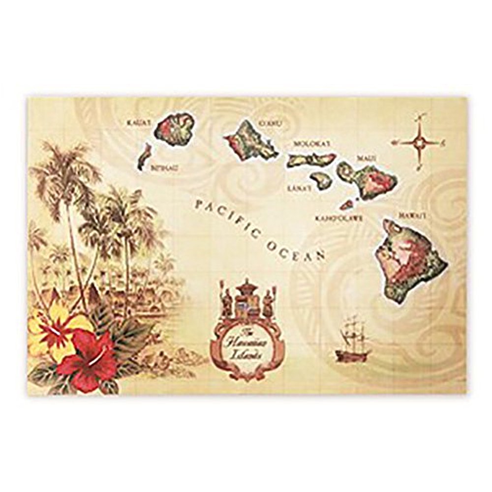 Woven Placemat Islands of Hawaii Tan Set Of 4