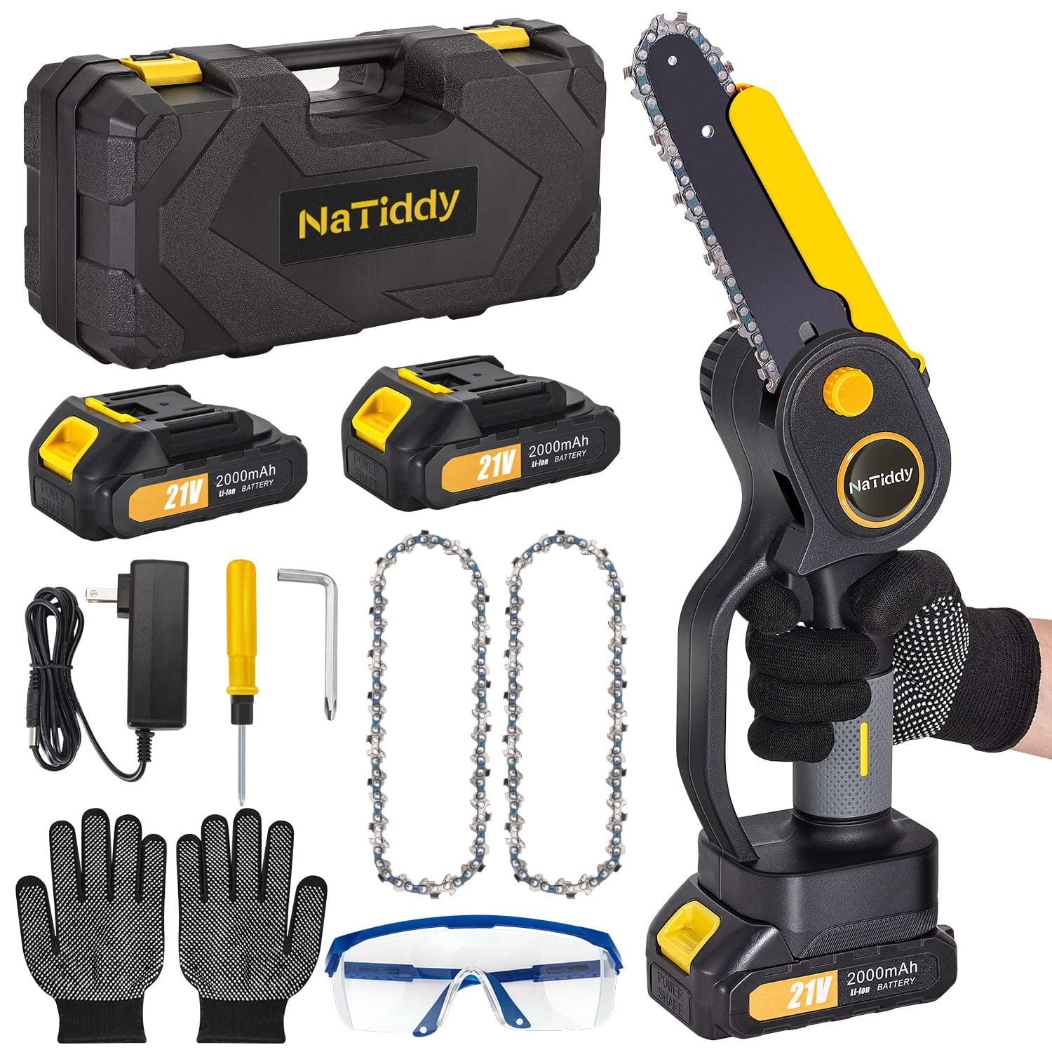 NaTiddy Mini Chainsaw,6Inch Brushless Mini Cordless Chainsaw with 2 x