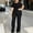 #0288-Black, variant on Two Piece Plus Size Sets for Women High Neck Layered Waist Top Wide Leg Pants Elegant Casual Summer Outfits