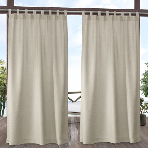 Exclusive Home Biscayne Indoor/Outdoor Two Tone Textured Hook-and-Loop Tab Top Curtain Panel Pair, 54"x120", Sand, Set of 2