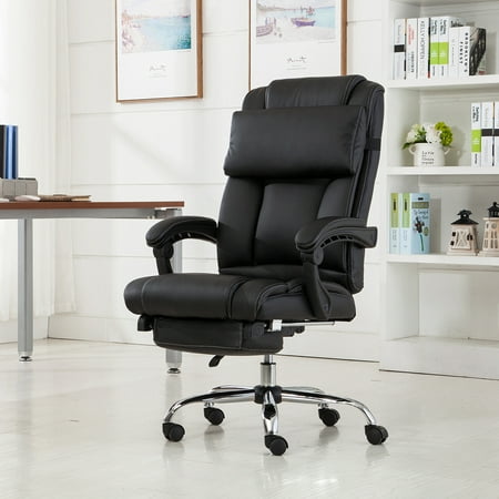 Belleze Executive Reclining Office Chair High Back Faux Leather Footrest Armchair Recline w/ Backrest Pillow,