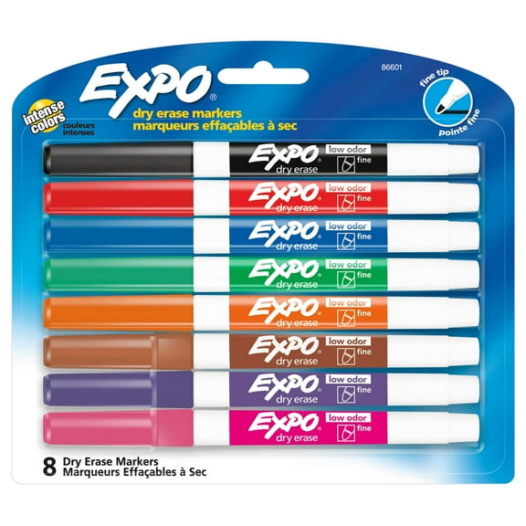 EXPO Low Odor Dry Erase Markers, Fine Tip, Assorted Colors, 8 Count