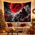 thumbnail image 3 of Black Dragon Coiled Against Red Moon and Pagoda in Mist, Dramatic Gothic for Fantasy Lovers, Asian Inspired Wall Art, Holiday Gift Tapestry Wall Hanging for Bedroom and Living Room, 3 of 7