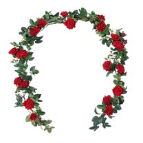 240Cm Red Multi-Headed Artificial Rose Vine: Silk Flower Garland for Wall, Wedding, or Home Decor – Realistic Hanging Decoration for Living Room, Garden, or Vase Display