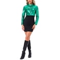 thumbnail image 2 of INSPIRE CHIC Women's Cropped Jackets Stand Collar Metallic Zipper Long Sleeve Party Jacket M Teal Blue, 2 of 6